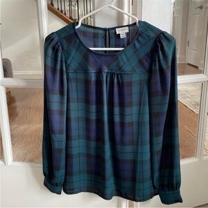 J. Crew Plaid Blouse in Blue and Green